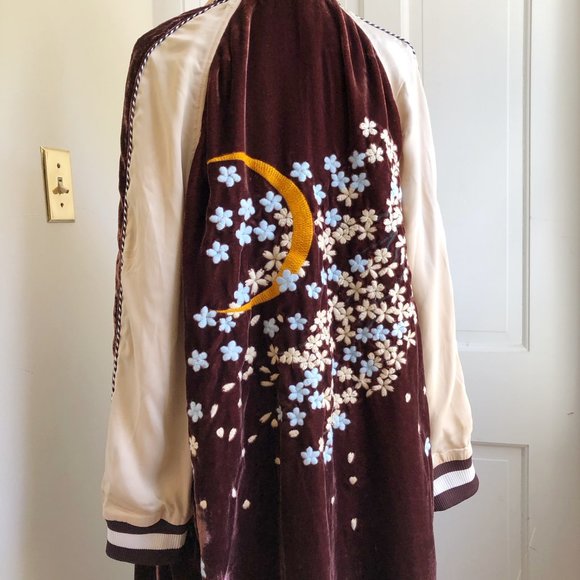 Free People Burgundy and Cream Embroidered Coat - Picture 4 of 14